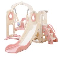 Spatiu de joaca pentru copii 3in1 Nichiduta Garden Pink, cu platforma, tobogan, leagan cu bara de protectie detasabila, jucarie muzicala, cos de baschet, dimensiune 170 x 145 x 110 cm - 3