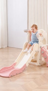 Spatiu de joaca pentru copii 3in1 Nichiduta Garden Pink, cu platforma, tobogan, leagan cu bara de protectie detasabila, jucarie muzicala, cos de baschet, dimensiune 170 x 145 x 110 cm - 4