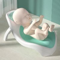 Suport de baie pentru copii, Little Mom, design ergonomic pliabil, prevazut cu Tetiera si suprafata texturata cu gauri de scurgere a apei, dimensiune 54 x 27.5 x 22 cm, Green - 3