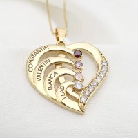 Lantisor Inima cu Poveste - 4 nume si Cristale Zirconia - Argint 925 placat cu Aur 18K - 1
