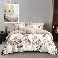 Lenjerie de pat din finet cu 6 piese, cearceaf pat clasic, cearceaf pilota 200 x 230 cm, 2 fete perna 50 x 70 cm si 2 fete perna 70 x 70 cm model flori crem - 1