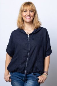Hanorac bleumarin din in cu fermoar si gluga ajustabila - 1