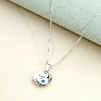 Colier personalizat cu pandantiv convex si inima gravata - Argint 925 cu cristal Swarovski - 1