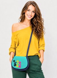 Geanta crossbody din piele naturala cu pisicute colorate, handmade - 1