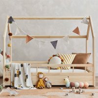 Pat pentru copii casuta Montessori, Little Amy, MonteHouse, Natur, 90 x 180 cm - 1