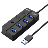 Hub USB cu 4 porturi Techstar® HUBA0701, 1 x USB 3.0, 3 x USB 2.0, indicator LED pentru putere, comutator independent - 4