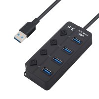 Hub USB cu 4 porturi Techstar® HUBA0701, 1 x USB 3.0, 3 x USB 2.0, indicator LED pentru putere, comutator independent - 5