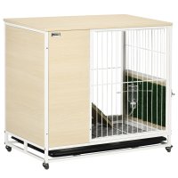 PawHut Cusca pentru iepuri mobilier cu roti, Cusca pentru iepurasi cu tavita detasabila, 78 x 52.5 x 76.5 cm, stejar | AOSOSM RO - 1