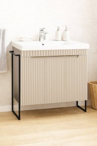 Set Baza Front MDF si Lavoar 733, Cadru Metalic, 80 cm, Crem, Montat - 1