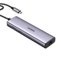 Adaptor UGREEN USB C CM512 - 2 x USB-A 3.0, HDMI 4K, RJ45, SD/microSD, Gri - 1