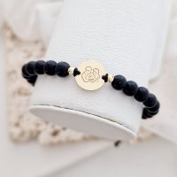 Bratara personalizata - Proaspeti parinti - Banut 12 mm si 2 bilute din Aur Galben 14K - Pietre semipretioase - Inchizatoare snur reglabil - 1