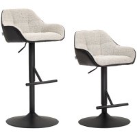 HOMCOM Set 2 Scaune de Bar cu Spătar, Tetiară și Brațe și Bază Antiderapantă, 52,5x53x86,5-108 cm, Gri Deschis | Aosom Romania - 1