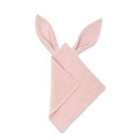 Jucarie textila senzoriala, Qmini, Cu urechi fosnitoare, 30 x 30 cm, Din muselina dubla, Powder Pink - 1