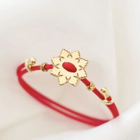Bratara Fulg de Zapada cu Snur Gros Rosu si Bilute - Argint 925 Placat cu Aur Galben 18K - 1