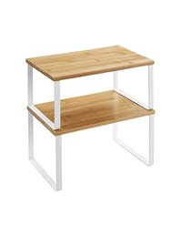 Set Songmics KCS02NW cu 2 organizatoare de dulap, metal si bambus, alb si natural - 1
