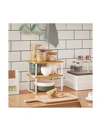 Set Songmics KCS02NW cu 2 organizatoare de dulap, metal si bambus, alb si natural - 3