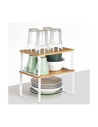 Set Songmics KCS02NW cu 2 organizatoare de dulap, metal si bambus, alb si natural - 7