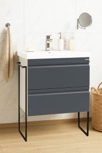 Set Baza Baie MDF cu Lavoar Seria 786, Cadru Metalic, 60 cm, Antracit - 1