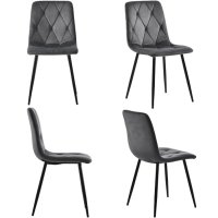 Set de 4 scaune elegante din catifea gri pentru sala de mese, cu spătar și structură metalică, 45x40x86 cm - 1