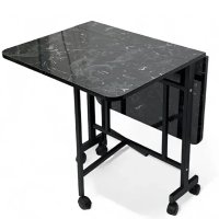 Masa Pliabila Homs cu Roti, Negru Marmorat, 120 x 80 x 74 cm - 1