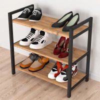 Suport pentru pantofi cu 3 Rafturi Black / nuc 66x36x70cm - 1