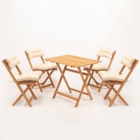 Set masa si 4 scaune gradina MY004A, 5 piese, crem si natural, dimensiuni 80x60x72 cm - 1