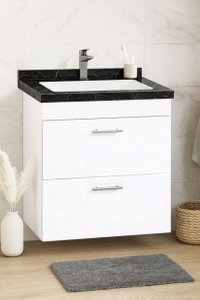 Set Baza si Lavoar seria 867, suspendata, cu sertare, 60 cm, alb + negru - 1