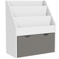 Biblioteca AIYAPLAY pentru Copii 3-8 Ani cu 3 Rafturi si Sertar Inferior, MDF, 62.5x30x70 cm, Gri | Aosom Romania - 1