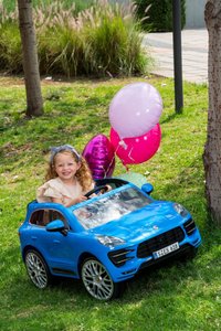 Masina electrica pentru copii Porche Macan Turbo 70W albastra, deschidere usi, schimbator de viteze, unitate audio cu Mp3 si bluetooth, cu telecomanda - 1