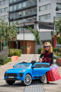 Masina electrica pentru copii Porche Macan Turbo 70W albastra, deschidere usi, schimbator de viteze, unitate audio cu Mp3 si bluetooth, cu telecomanda - 3