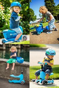 Trotineta Micro Mini2go Deluxe Blue cu 3 roti, scaunel, spatiu depozitare, ghidon telescopic, roti din silicon, greutate admisa 50 kg - 5