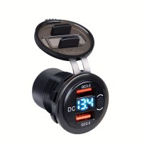 Incarcator Auto QC3.0 Dual USB Rezistent la Apa cu Voltmetru si Comutator, Adaptor de Incarcare Rapida 12/24V, Afisaj - 8