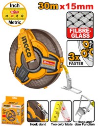 Ruleta INGCO HFMT1830 cu banda de fibra 30m x 15mm, retragere rapida 3:1 - 2
