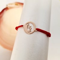 Bratara cu Banut 12 mm - Semiluna si Stelute - Aur Roz 14K - Snur Reglabil - 1