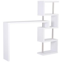 Birou Modern HOMCOM pentru Studiu si Birou, Alb si Lemn, 175x30x164.5 cm, Cu Rafturi pentru Depozitare - 1