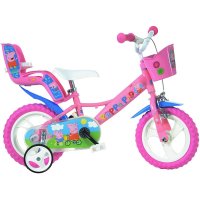 Bicicleta cu pedale, Dino Bikes, Purcelusa Peppa, Cu roti ajutatoare, Cu cosulet frontal, Cu scaunel pentru papusa, 12 inch, Pana la 40 kg, 3 ani+, Multicolor - 1