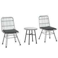 Outsunny Set Mobilier Grădină 3 Piese din Ratan, Salon Exterior cu Măsuță de Cafea și Scaune, Ideal pentru Spații Deschise, Gri | Aosom Romania - 1