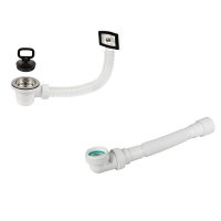 Sifon flexibil pentru chiuveta inox 32/40 mm cu preaplin si dop cu maner 3230F+8059 - 1