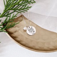 Lantisor personalizat cu fotogravura - Portret felina si charm cu perla - Argint 925 - 1