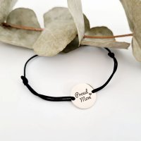 Bratara Proud Mom din argint 925 cu snur negru reglabil - 1