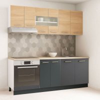 Set bucatarie GERMANIA 200 cm, 6 module, cuptor integrat, blat gros antracit si sonoma - 1