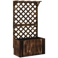 Outsunny Pat inaltat pentru gradina cu spalier, ghiveci din lemn 64 x 33 x 122cm carbonizat | Aosom Romania - 1