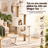 AMYDO Home Como - Ansamblu de Joaca pentru Pisici cu 5 Etaje, Căsuță din MDF și Sisal, Elemente Atârnate și Hamac, Bej, 52x37x125cm - 4