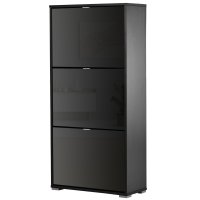 Dulap pentru Pantofi HOMCOM cu 3 Uși Rabatabile si 3 Compartimente, Negru Lucios, Dimensiuni 60L x 26l x 124Î cm - 1