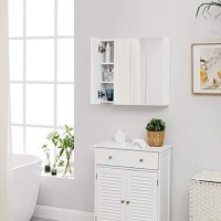 Dulap cu oglinda pentru baie, Vasagle, Alb, 60x15x55 cm - 1