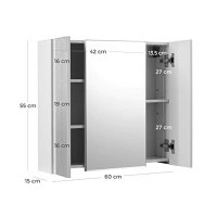 Dulap cu oglinda pentru baie, Vasagle, Alb, 60x15x55 cm - 6