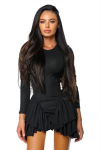 Rochie Neagră cu Volane Sclipitoare Sparkle Ruffle Dress - 1