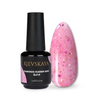 Diamonds Rubber Base Kievskaya Nr. 14 15ml | Bază rubber color roz intens cu particule aurii - 1