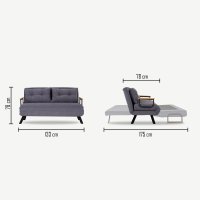 Canapea extensibila, Hanah Home, metal, gri, 175x133 cm - 7