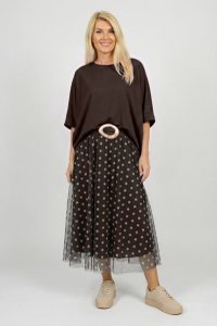 Bluza maro din jerseu fin din tencel, cu maneca fluture - 1